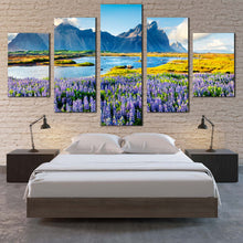 Load image into Gallery viewer, Batman  Mountain  Canvas  Wall  Art  Southeastern  Icelandic  Scenery  Canvas  Print  Purple  Lupine  Flowers  Canvas  Artwork  Stokksnes  Headland For Your Bedroom
