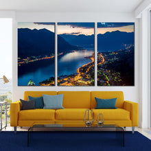 Load image into Gallery viewer, Bay of Kotor Night View From Old Monastery mountain triptych home decoration canvas photography For Living Room
