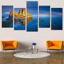 Load image into Gallery viewer, Beach Cliff Canvas Wall Art Shaman Mountain Canvas Set Blue Lake Baikal Multi Canvas Artwork Yellow Ocean Mountains Cliff Landscape  5 Piece Canvas Print For Living Room
