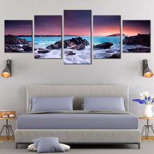 Load image into Gallery viewer, Beach Rocks Canvas Wall Art Brown Ocean Rocks Multi Canvas Artwork Blue Australian Ocean  5 Piece Canvas Print For Bedroom
