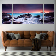 Load image into Gallery viewer, Beach  Rocks  Canvas  Wall  Art  Brown  Ocean  Rocks  Multi  Canvas  Artwork  Blue  Australian  Ocean  Living  Room  3  Piece  Canvas  Print For Living Room
