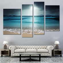 Load image into Gallery viewer, Beach Sand Canvas Wall Art Seychelles Digue Island  4 Piece Canvas Blue Grey Ocean Sky Canvas Print 
