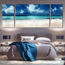 Load image into Gallery viewer, Beach Sky Canvas Wall Art Blue Caribbean Sea  3 Piece Multi Canvas White Sand Ocean Sky Canvas Print In Bedroom
