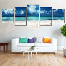 Load image into Gallery viewer, Beach Sky Canvas Wall Art Blue Caribbean Sea  5 Piece Multi Canvas White Sand Ocean Sky Canvas Print For Living Room
