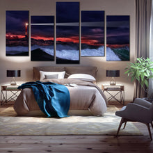 Load image into Gallery viewer, Beach and Lighthouse beam ocean artwork canvas wall decor For Bedroom
