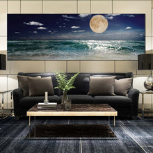 Load image into Gallery viewer, Beach  sand  waves  moon  sky  panoramic  home  canvas  decor  wall  art For Living Room
