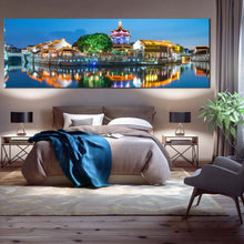 Load image into Gallery viewer, Beautiful City Canvas WallArt  Colorful City Lights Landscape 1 Piece Canvas Artwork  City Water Reflection Canvas Print For Bedroom
