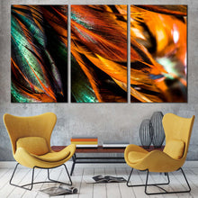 Load image into Gallery viewer, Beautiful Feather Canvas Wall Art Orange Green Abstract Feather 3 Piece Canvas Set Abstract Fractal Element Canvas Print For Living Room
