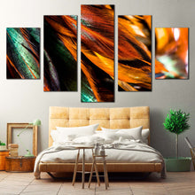 Load image into Gallery viewer, Beautiful Feather Canvas WallArt  Orange Green Abstract Feather 5 Piece Canvas Set  Abstract Fractal Element Canvas Print In Bedroom
