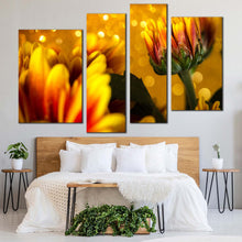 Load image into Gallery viewer, Beautiful Floral Canvas Wall Art Golden Abstract Flower 4 Piece Canvas Yellow Chrysanthemum Flowers Canvas Art Print
