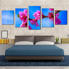 Load image into Gallery viewer, Beautiful Floral Canvas Wall Art Pink Blossoming Branch 4 Piece Canvas Set Blue Sky Flowers Canvas Print For Bedroom
