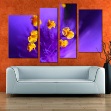 Load image into Gallery viewer, Beautiful Flower Canvas Wall Art Yellow Pistil Floral Art Multi Canvas Isolated Purple Flower 4 Piece Canvas Print
