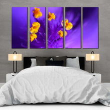 Load image into Gallery viewer, Beautiful Flower Canvas Wall Art Yellow Pistil Floral Art Multi Canvas Isolated Purple Flower 5 Piece Canvas Print For Bedroom
