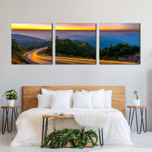 Load image into Gallery viewer, Beautiful Mountains Canvas Wall Art Blue Mountain Scenery 3 Piece Canvas Print Green Trees Light Trail Landscape Multiple Canvas For Bedroom
