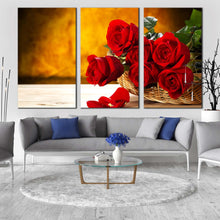 Load image into Gallery viewer, Beautiful Roses Canvas Print Rosses Brown Wall Background Canvas Set Fresh Red Rose 3 Piece Canvas Wall Art For Living Room
