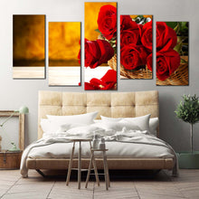 Load image into Gallery viewer, Beautiful Roses Canvas Print Roses Brown Wall Background Canvas Set Fresh Red Rose 5 Piece Canvas Wall Art For Bedroom
