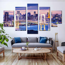 Load image into Gallery viewer, Beautiful  5  Piece  Tokyo  Bay  Bridge  at  night In Living Room
