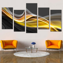 Load image into Gallery viewer, Beautiful Abstract Canvas Wall Art Abstract Yellow Curvy Waves  5 Piece Canvas Canvas Set Grey Smoke Waves Abstract Patterns Canvas In Living Room
