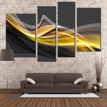 Load image into Gallery viewer, Beautiful Abstract Canvas Wall Art Abstract Yellow Curvy Waves   4 Piece Canvas Canvas Canvas Set Grey Smoke Waves
