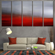 Load image into Gallery viewer, Beautiful Abstract Canvas Wall Art Grey Brush Strokes Modern Abstract  5 Piece Canvas Red Abstract Pattern Canvas Print In Living Room
