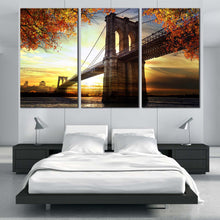 Load image into Gallery viewer, Beautiful Brooklyn NYC Bridge Dramatic Sunset 3 piece Wall Decor For Bedroom
