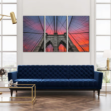 Load image into Gallery viewer, Beautiful Brooklyn NYC Bridge Dramatic Sunset 3 piece Wall Decor For Living Room
