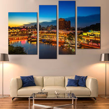 Load image into Gallery viewer, Beautiful Cityscape Canvas Wall Art Blue Sky Harbors Canals Seascape 4 Piece Multiple Canvas Yellow Singapore City View Reflection Canvas Print 
