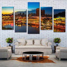 Load image into Gallery viewer, Beautiful Cityscape Canvas Wall Art Blue Sky Harbors Canals Seascape 5 Piece Multiple Canvas Yellow Singapore City View Reflection Canvas Print 
