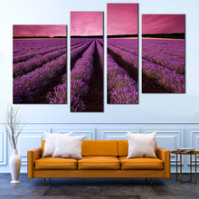 Load image into Gallery viewer, Beautiful Fields Canvas Print Black Valensole Plateau Landscape Canvas Set Purple Lavender Fields Scenery  4 Piece Canvas
