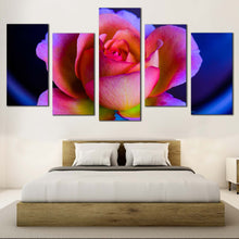 Load image into Gallery viewer, Beautiful Floral Canvas Wall Art Blue Background Rose 5 Piece Multi Panel Canvas Pink Purple Rose Flower Canvas Print For Bedroom
