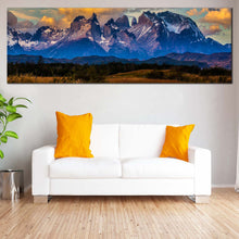 Load image into Gallery viewer, Beautiful  Landscape  Canvas  Wall  Art  Blue  Mountains  Clouds  Canvas  Print  Green  Los  Cuernos  Scenery  1  Piece  Multi  Canvas  Torres  del  Paine In Living Room
