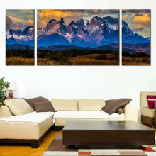 Load image into Gallery viewer, Beautiful  Landscape  Canvas  Wall  Art  Blue  Mountains  Clouds  Canvas  Print  Green  Los  Cuernos  Scenery  3  Piece  Multi  Canvas  Torres  del  Paine For Living Room
