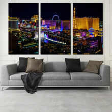 Load image into Gallery viewer, Beautiful Las Vegas City Skyline At Night 3 piece Wall Decor In Living Room
