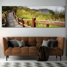 Load image into Gallery viewer, Beautiful  Nature  Canvas  Wall  Art  Green  Scenery  Wooden  Path  Living  Room  1  Piece  Canvas  Print  Grey  Mountain  Sky  Multi  Canvas In Living Room
