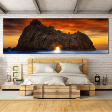 Load image into Gallery viewer, Beautiful  Ocean  Canvas  Wall  Art  Orange  Sunset  Ocean  Rocks  Canvas  Print  Burns  State  Park  Keyhole  Rock  Canvas  Set  Yellow  Sunlight  Shining  Through  Rock  For Bedroom
