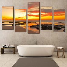 Load image into Gallery viewer, Beautiful Orange Evening Dawn yellow reflection Ocean rocks 5 Piece decor for bathroom
