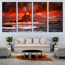 Load image into Gallery viewer, Beautiful Scenery Canvas Wall Art Orange Cloudy Sky 4 Piece  Canvas Print Red Volcano Eruption Multi Canvas Artwork For Living room
