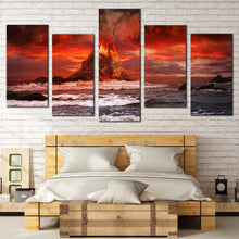 Load image into Gallery viewer, Beautiful Scenery Canvas Wall Art Orange Cloudy Sky 5 Piece Canvas Print Red Volcano Eruption  Multi Canvas Artwork For Bedroom
