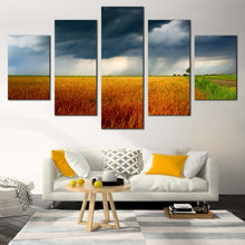 Load image into Gallery viewer, Beautiful  Scenery  Canvas  Wall  Art  Orange  Green  Grain  Fields 5  Piece  Canvas  Print  Grey  Storm  Clouds  Multi  Canvas For Living Room
