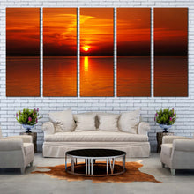 Load image into Gallery viewer, Beautiful Sea Canvas Wall Art Cloudy Orange Seascape Canvas Print Red Sunset Ocean Sky 5 Piece Multi Panel Canvas For Living room
