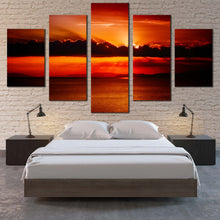 Load image into Gallery viewer, Beautiful  Sea  Canvas  Wall  Art  Orange  Sunset  Behind  Clouds  Canvas  Print  Red  Ocean  Sky    5  Piece  Canvas  Set For Bedroom
