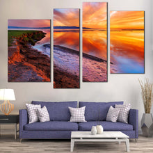 Load image into Gallery viewer, Beautiful Seascape Canvas Wall Art Yellow Sky Beach  4 Piece Canvas Print Orange Ocean Beach Multi Canvas Artwork 
