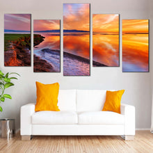 Load image into Gallery viewer, Beautiful Seascape Canvas Wall Art Yellow Sky Beach  5 Piece Canvas Print Orange Ocean Beach Multi Canvas Artwork For Your Living Room
