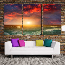 Load image into Gallery viewer, Beautiful Seascape Scene In the Indian Ocean Triptych decor Amazing Ocean Sunset 3 Piece art print For Living Room
