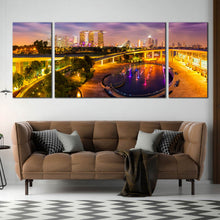 Load image into Gallery viewer, Beautiful Singapore City Skyline At Night 3 piece Wall Decor In Living Room
