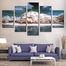 Load image into Gallery viewer, Beautiful  Trees  Canvas  Wall  Art  Bangkok  Blue  Clouds  Sky  Multi  Canvas  Thailand  White  Trees  Water  Reflection    5  Piece  Canvas  Print In Living Room
