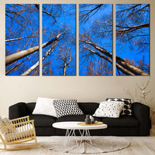 Load image into Gallery viewer, Beautiful Trees Canvas Wall Art Looking Up Trees Blue Sky Multi Canvas Artwork Brown Autumn Trees Brunches  4 Piece Canvas Print For Living room
