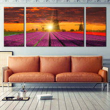 Load image into Gallery viewer, Beautiful Windmill Canvas Wall Art Dramatic Orange Sunset Sky Windmill  3 Piece Canvas Print For Living Room
