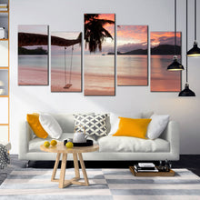 Load image into Gallery viewer, Beautiful mahe beach seychelles Evening Dawn Blue Ocean 5 Piece wall art For Living Room

