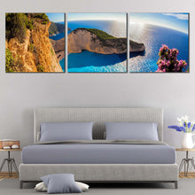 Load image into Gallery viewer, Bedroom  Greece  Sunset  Canvas  Wall  Art  Blue  Ocean  Cliff  3  Piece  Canvas  Print  Green  Navagio  Ocean  Mountains  Mutiple  Canvas For Bedroom
